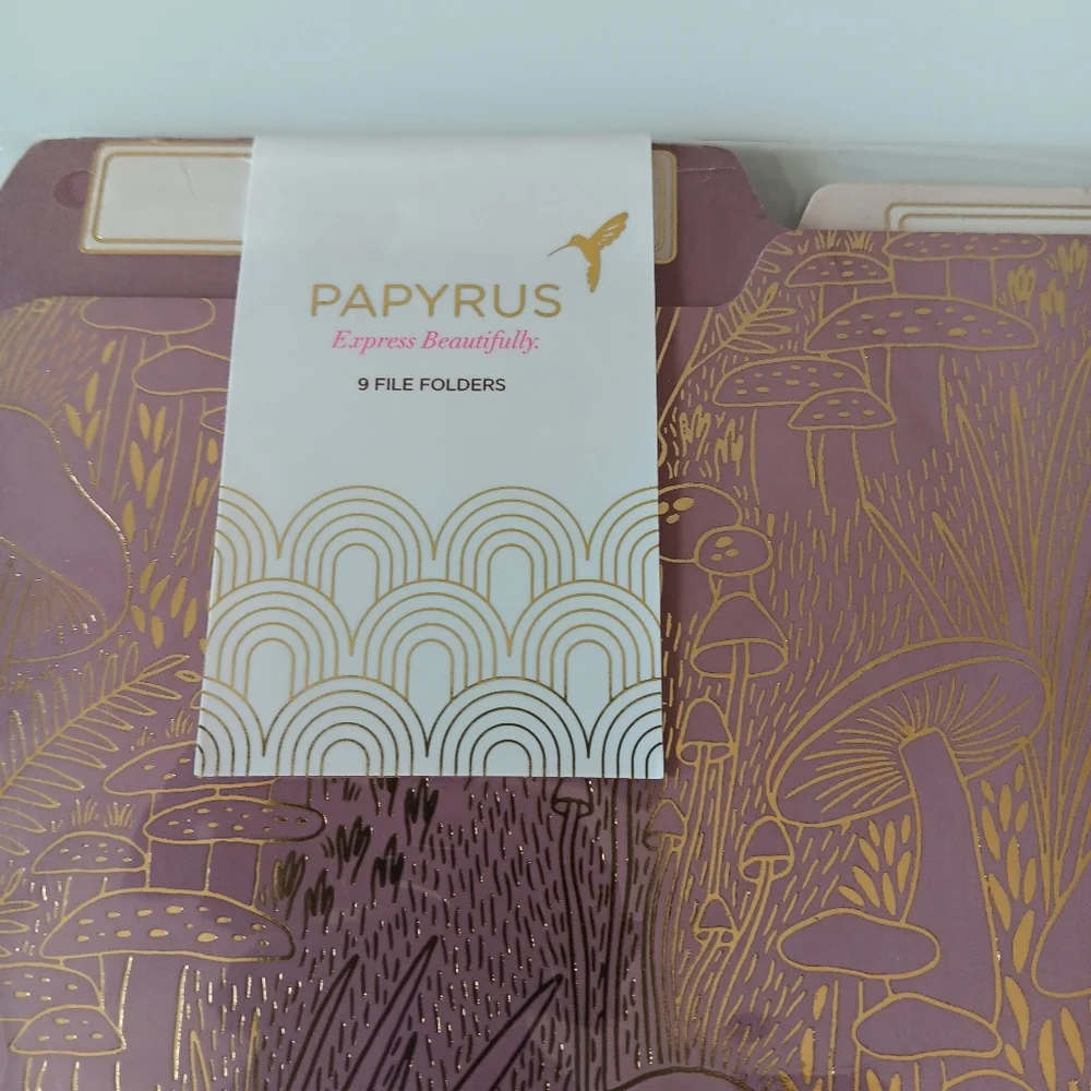 NEW Papyrus Tabbed File Folders Mushrooms Pink Gold White 9 Folders 3 Designs
